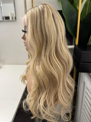 Blonde balayage with dark roots